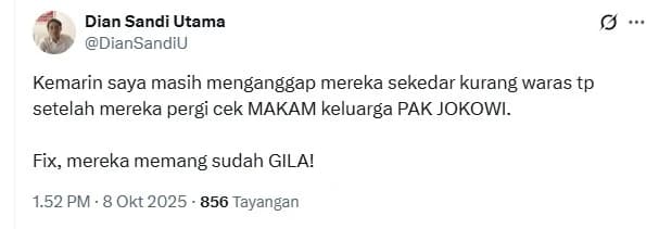 Dian Sandi Utama: Mereka Sudah Gila, Cek Makam Orang Tua Jokowi Gegara Isu Tak Masuk Akal