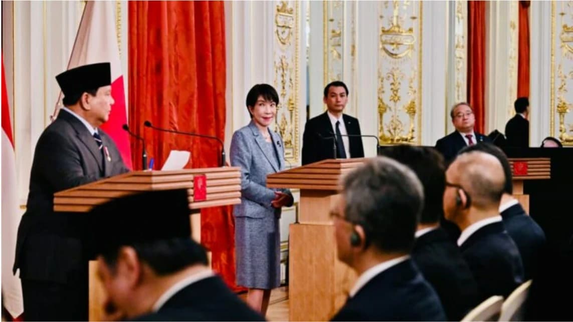 Presiden Republik Indonesia Prabowo Subianto dan Perdana Menteri (PM) Jepang Sanae Takaichi melakukan pernyataan pers bersama usai pertemuan bilateral yang digelar di Istana Akasaka, Tokyo, pada Selasa, 31 Maret 2026. 