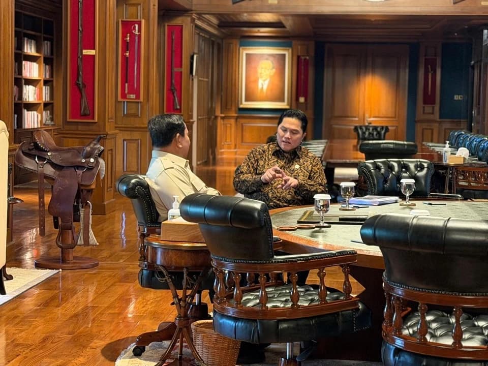 Menpora Erick Thohir temui Presiden Prabowo di Hambalang.