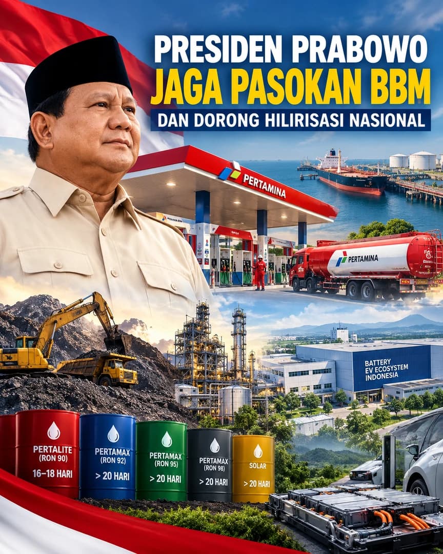 Di tengah kenaikan harga minyak dunia, Presiden Prabowo terus mendorong penguatan pasokan BBM sekaligus hilirisasi industri nasional. Dari perbaikan distribusi di Bali hingga pengembangan pabrik baterai kendaraan listrik di Karawang, bagaimana langkah ini memperkuat kemandirian Indonesia?